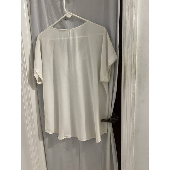 Soft Surroundings White Short Sleeve Braided V Neck Tunic Top Sz Xl Beach Resort - Picture 6 of 7